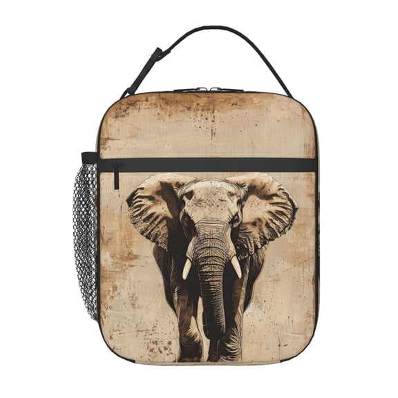 Vintage Tribal Elephant Lunch Box Reusable Portable Lunch Bag Tote Bag for Work Picnic Hiking