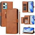 thumbnail image 1 of Case for REALME V25 Zipper Wallet Flip Cover with Card Holder, Photo Frame, Kickstand & Lanyard, PU Leather Brown, 1 of 5