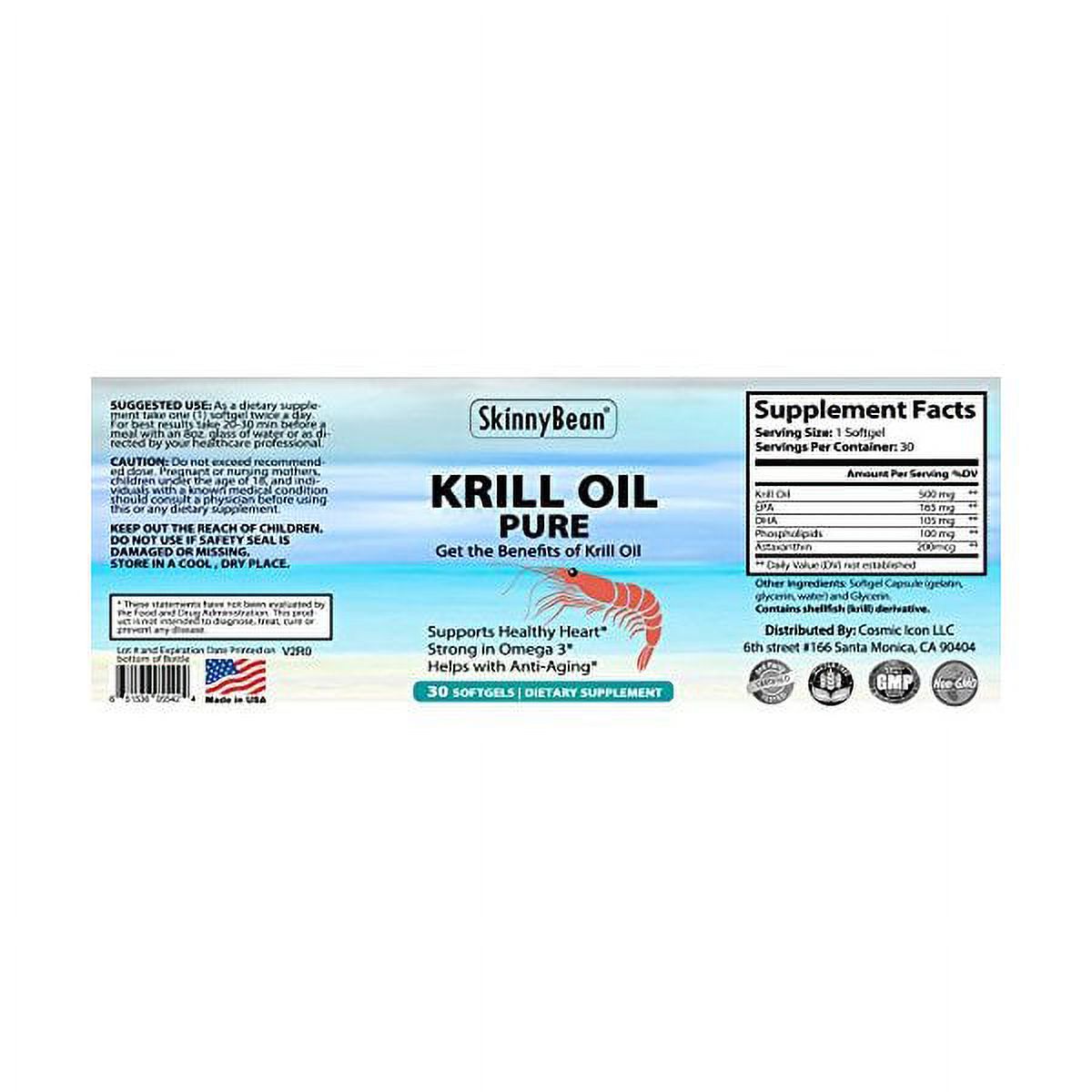 Skinny Bean Krill Oil PURE softgels vitamins extra strength supplement