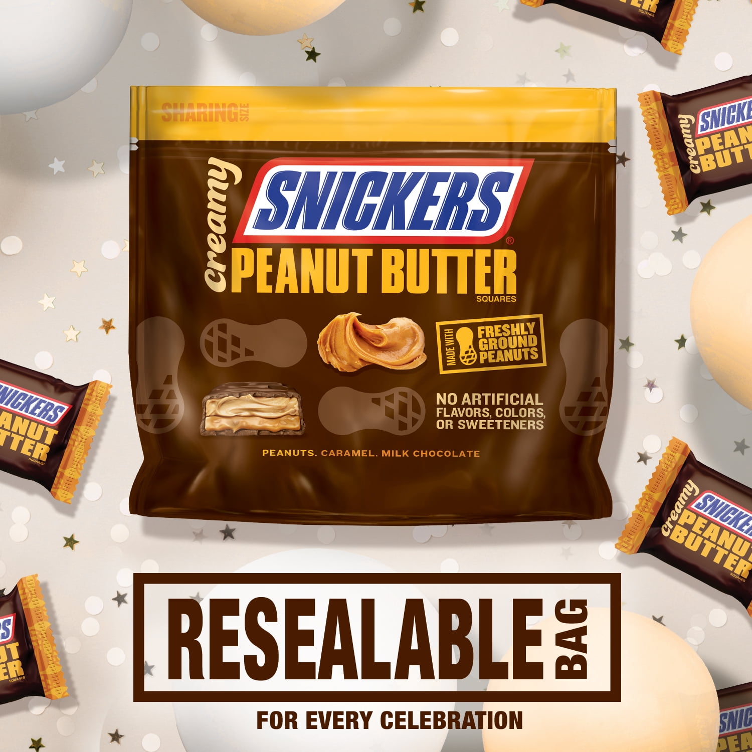 Snickers Creamy Peanut Butter Fun Size Square Candy Bars, 7.7 Oz