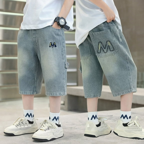 Boys Denim Shorts Slim Fit Half Pants Denim Shorts with Pocket Boys Fashion Teen Boys Shorts 13-14 Years