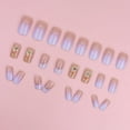 thumbnail image 3 of Purple Press on Nails Medium Square Fake Nails French Tip with Glitter Design Rhinestone Glue on Nails Glossy Full Cover Artificial Acrylic Stick on Nails for Women Girls Manicure 24Pcs MJ 16 1 Fl Oz, 3 of 4