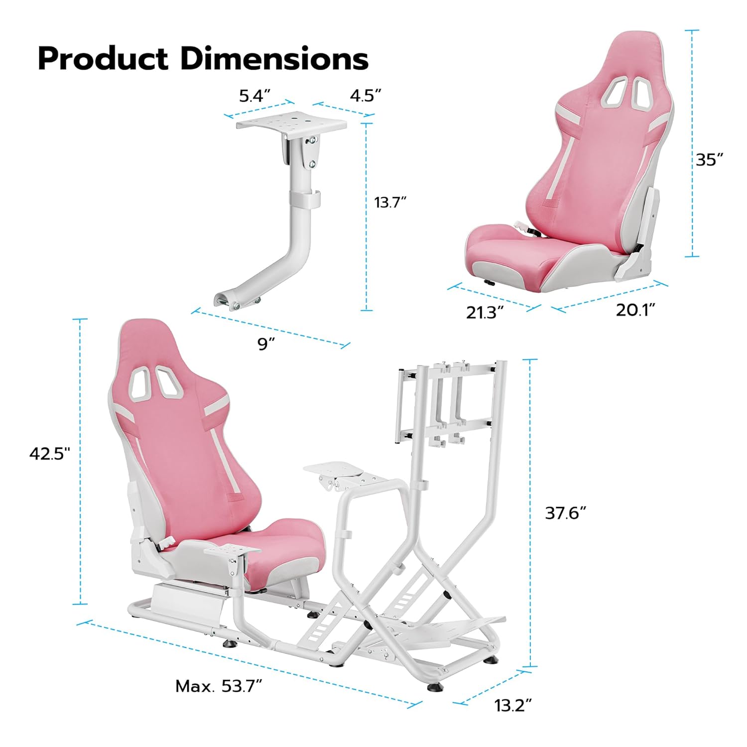 ARES WING Racing Simulator Cockpit with Seat and Monitor Mount, Adjustable Sim Racing Cockpit Compatible with Logitech, Thrustmaster, Fanatec, Moza, for PS5, PS4, Xbox and PC, Pink