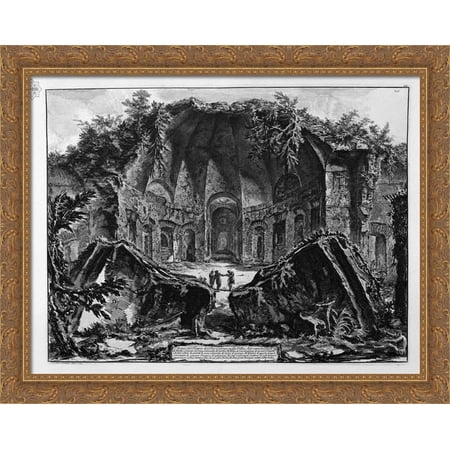 Remains of the Temple of the God Canopus in Hadrian`s Villa at Tivoli 34x28 Large Gold Ornate Wood Framed Canvas Art by Giovanni Battista Piranesi