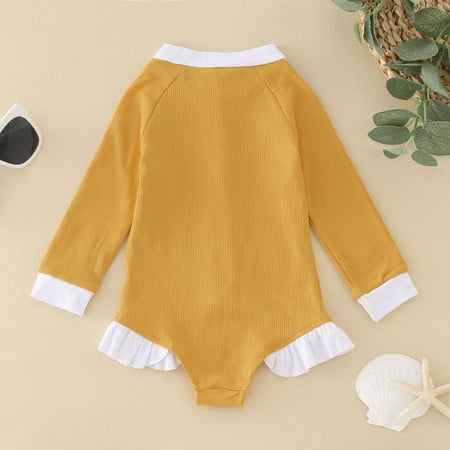 

Gubotare Summer Toddler Girls Long Sleeve Solid Color Ruffles 1 Piece Swimwear Beach Onesie Bathing Suits for Girls Bikinis Yellow 3-4 Years