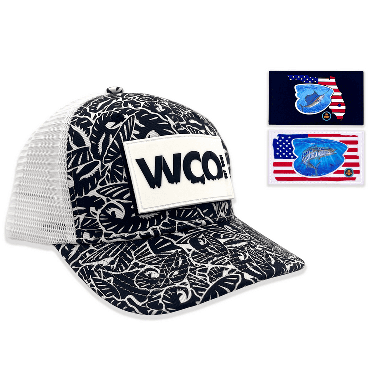 Clamoflage Fishing Hat with WCO, Wahoo and Sailfish Removeable Velcro  Patches
