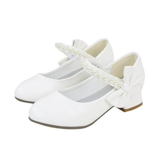 Owordtank Girl's Dress Shoes White Flower Girl Shoe Princess Mary Jane Low Heels for Party Wedding School (Toddler/Little Kid)