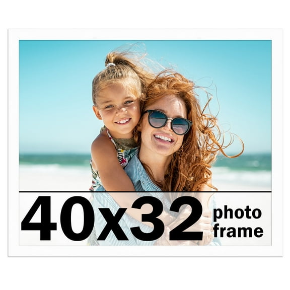 40x32 Frame White Solid Wood Picture Frame Includes UV Acrylic Shatter Guard Front, Acid Free Foam