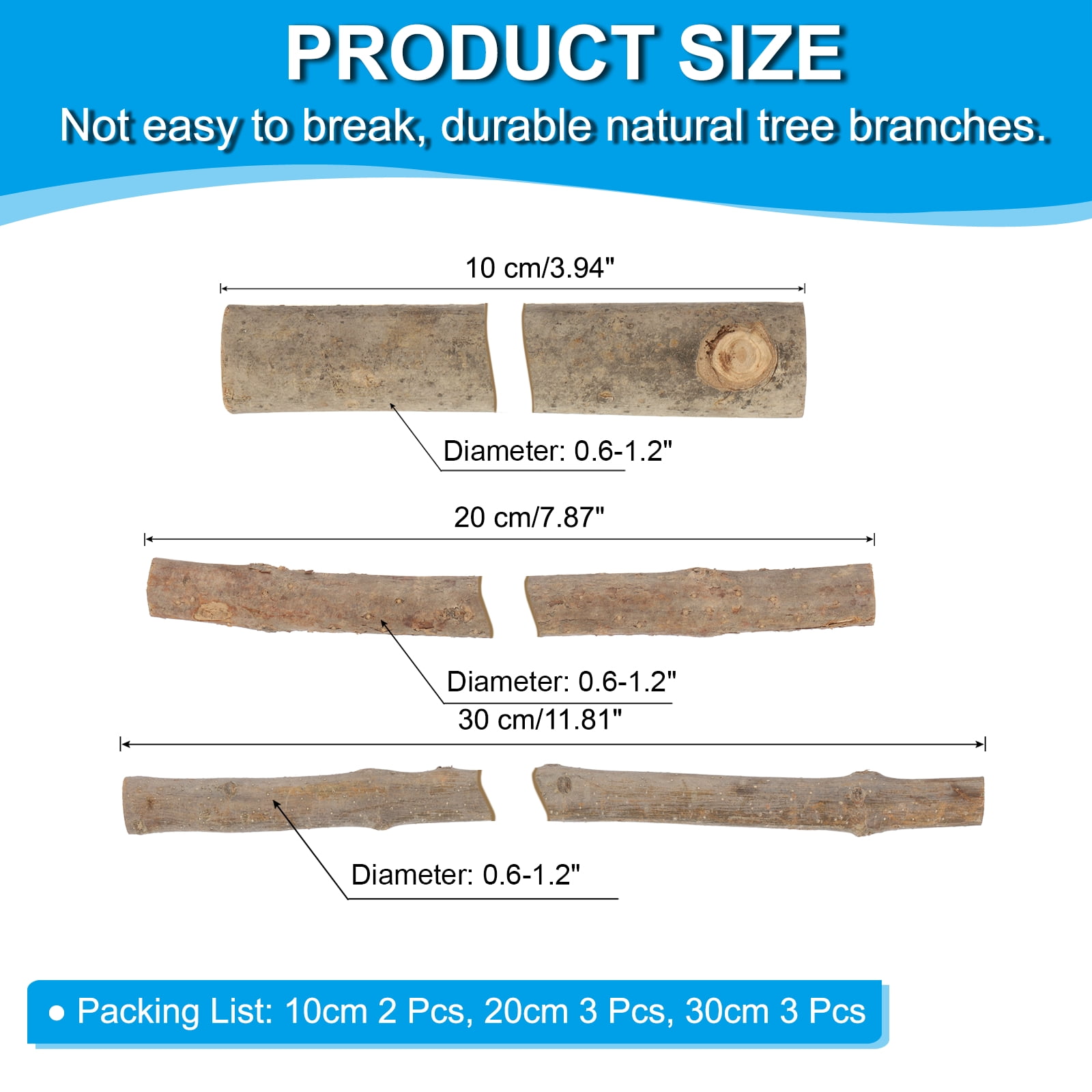 Uxcell 8 Pcs / 3 Size Wood Log Sticks, 0.6-1.2inch inch in Diameter Natural Wood Craft Sticks, Dried Wood Sticks Decorative Wood Branch Sticks for DIY Crafts Accessory Photo Props, Brown