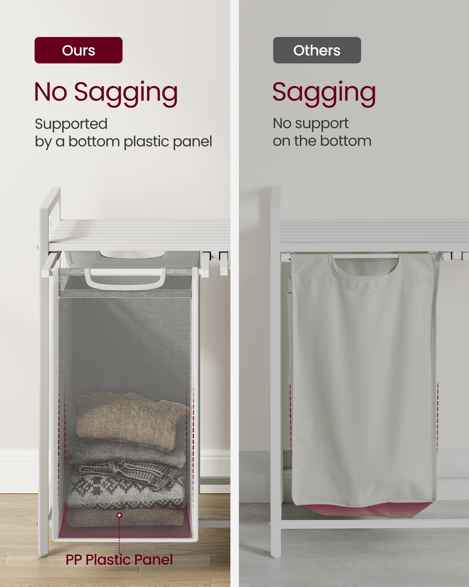 VASAGLE Laundry Hamper, Laundry Basket, Laundry Sorter with 2 Pull-Out and Removable Bags, Shelf, Metal Frame, 2 x 12.1 Gallons