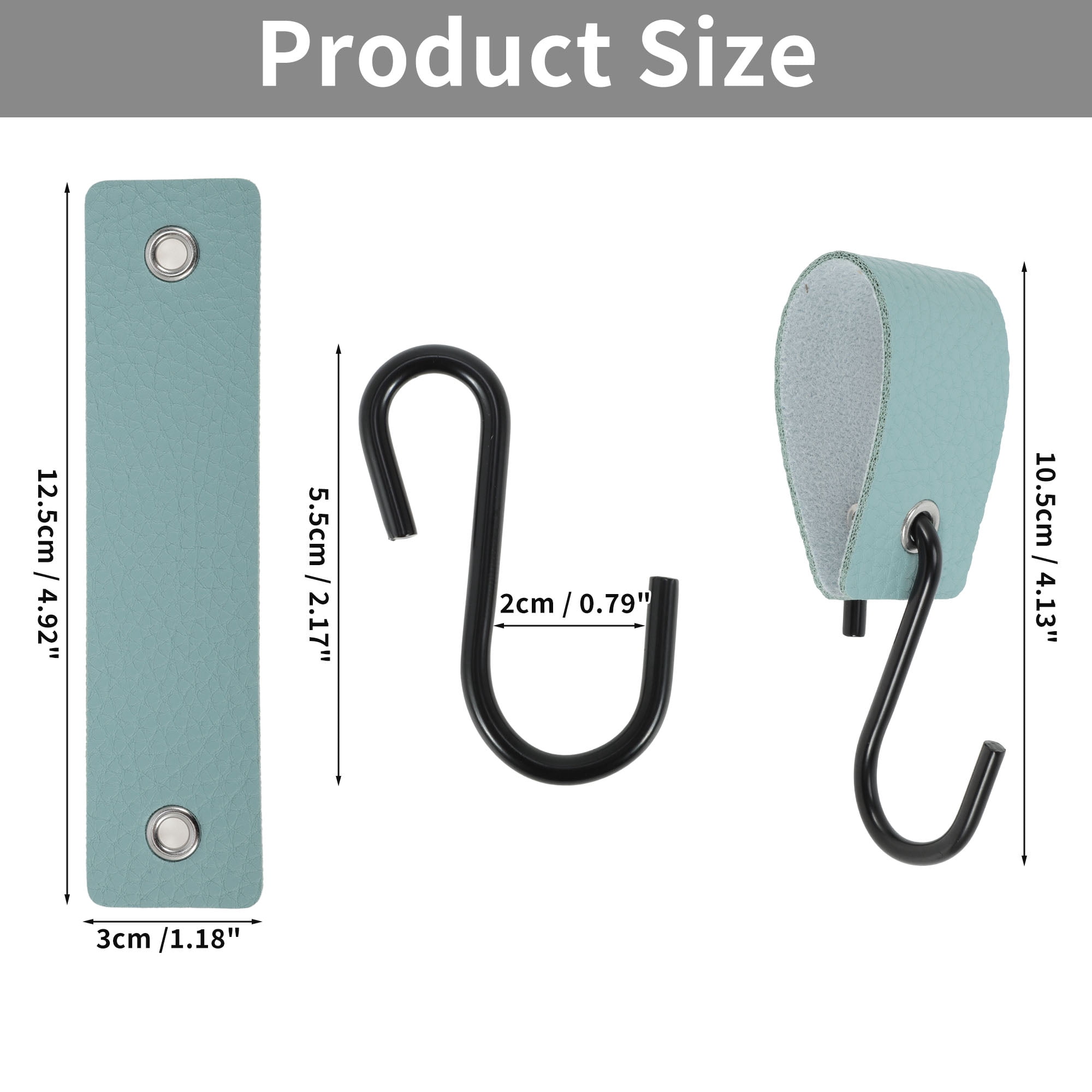 Unique Bargains Pack of 5 S Hooks with Leather Loop for Wardrobe Lake Blue