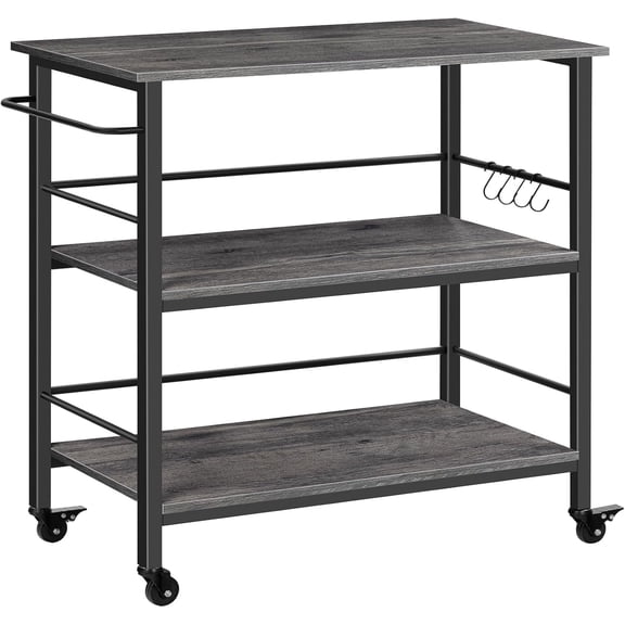 Kitchen Island with Storage, Industrial Kitchen Counter with Hooks and Side Enclosures, 3 Tier Kitchen Cart with Large Workstation, Saving Space, Easy Assembly