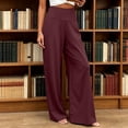 thumbnail image 6 of Womens High Waisted Palazzo Pants Wide Leg Casual Summer Trousers Flowy Pull On Slacks for Work Office Business with Pockets,Wine,XL, 6 of 9