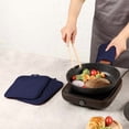 thumbnail image 4 of HOMEIORA 4 Pack Oven Pot Holder with Pocket Cotton Heat Resistant Coaster Potholder Kitchen Hot Pad Oven Mitts for Cooking Square 7" x 9", Navy Blue, 4 of 6