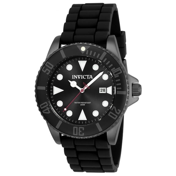 Invicta Men's 90305 Pro Diver Quartz 3 Hand Steel Case Black Dial Rubber Watch