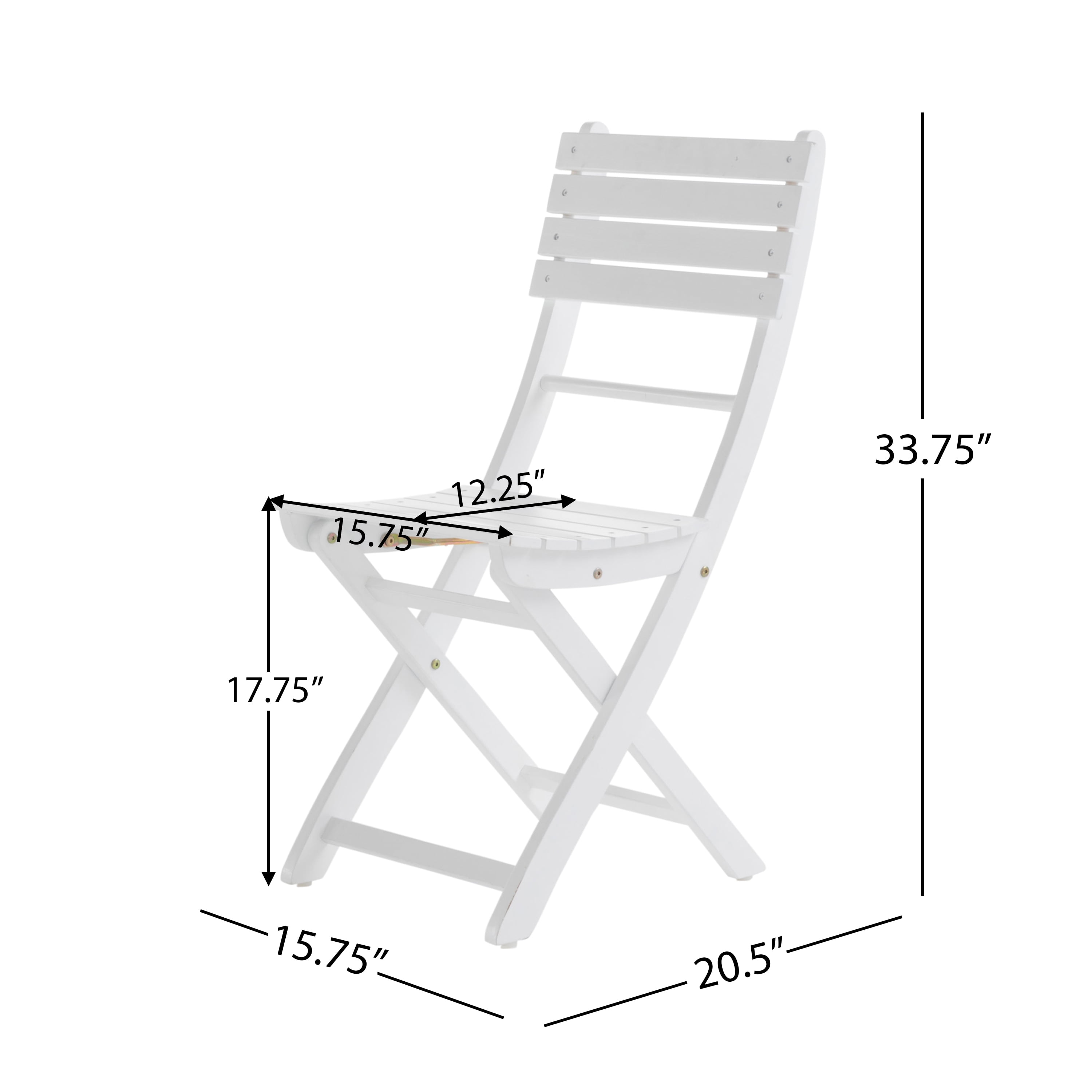 Outdoor Foldable Dining Chair Set of 2, Portable Acacia Wood Leisure Seats for Patio Garden, White