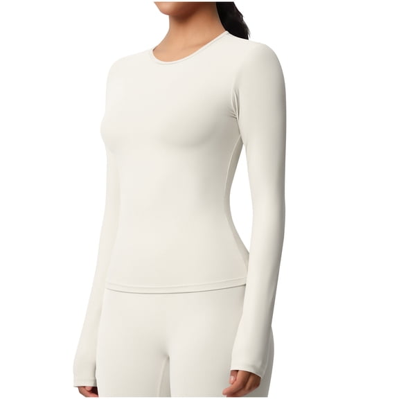 Htigea Crew Neck Long Sleeve Tops for Women Quick Dry Tshirt Undershirt | Soft Comfy, Slim Fit, Workout Yoga Gym Tees Beige XL