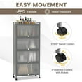 thumbnail image 5 of 5-Tier Kitchen Storage Cabinet, Mobile Microwave Stand with Metal Frame, 4 Lockable Casters & Flip-up PC Doors, Freestanding Bakers Rack for Kitchen, Dining Room, Living Room (Grey), 5 of 9