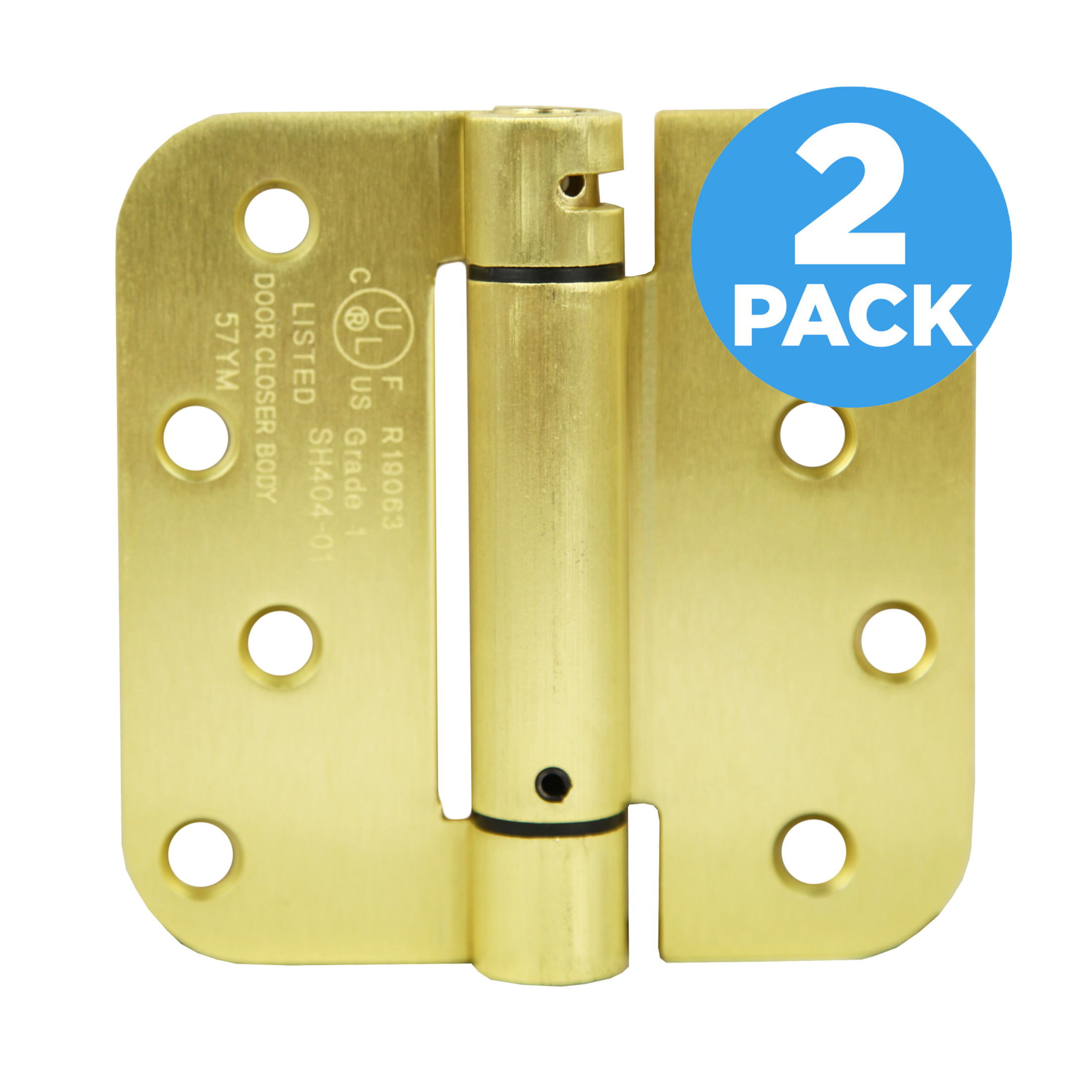 Steel Self Closing Door Hinge, 4 in. x 4 in., 5/8 in. Radius, Satin Brass, 2-Pack