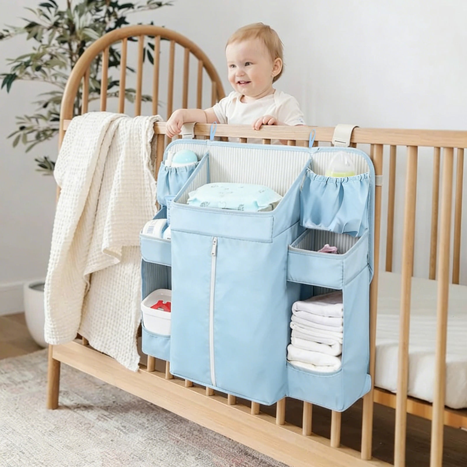 Multifunctional Washable Diaper Hanging Bag, Multiple Layer Baby Bed Diaper Stacker Organizer for Toy Diapers Essential for Bedroom Bathroom Office Kitchen