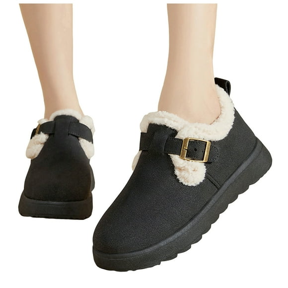 Womens Snow Boots Fashion Comfortable Fleece Lined Warm Winter Platform Clogs Slip on Ankle Booties House Shoes
