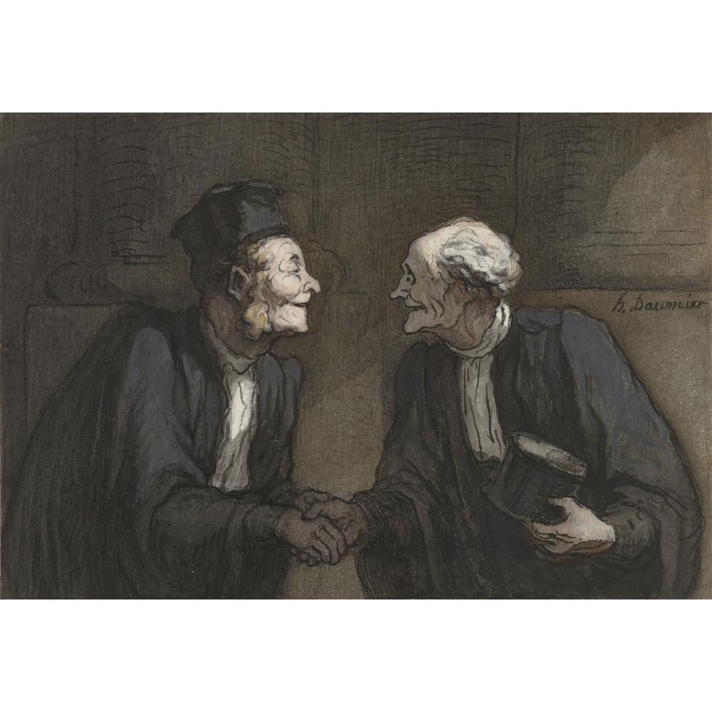 Honoré Daumier 14x11 Black Modern Framed Museum Art Print Titled - Two Lawyers; the Handshake (1818 - 1879)