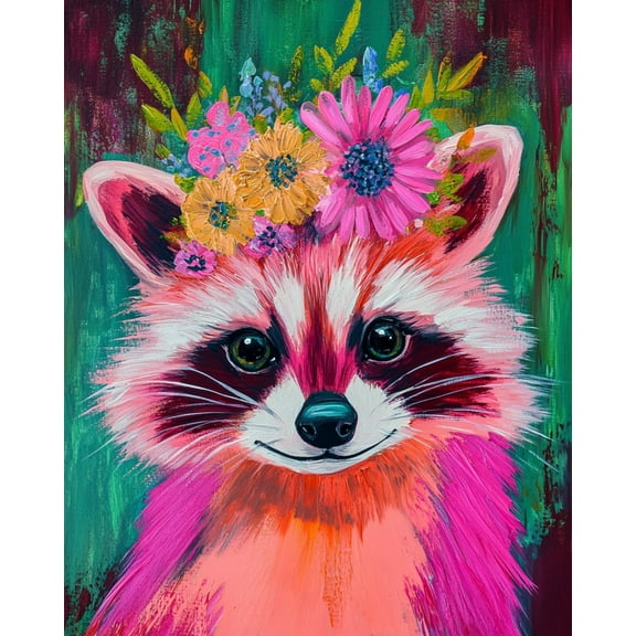 Paint by Numbers for Adults Kids Beginner Raccoon with Flower Crown DIY Acrylic Painting by Numbers Kits with Brushes Acrylic Pigment Home Decoration Gifts 16 x 20 inch