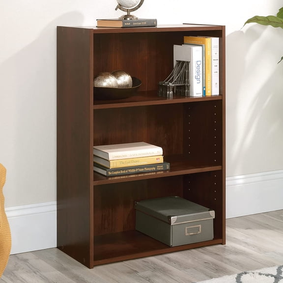Beginnings 3-Shelf Bookcase with Adjustable Storage Shelves in Brook Cherry Finish for Home Office and Living Room