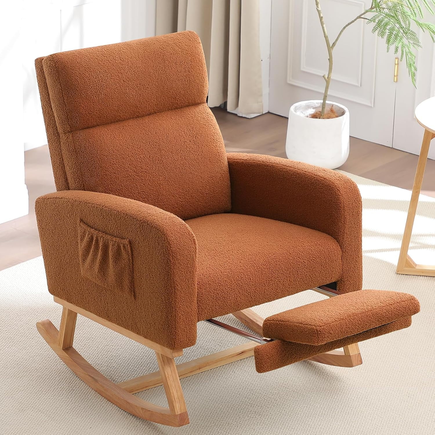 HCHAIRH Rocking Chair with Foot Rest, Nursing Rocking Chairs for Mom , Teddy Rocker Glider with High Backrest for Living Room, Bedroom, Brown