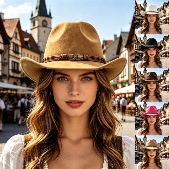 Classic Western Cowboy Hat Felt Cattleman Shapeable Brim for Men Women Cowgirl Halloween Rodeo Accessory