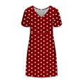 thumbnail image 5 of Efsteb Womens Knee Length Dresses Bohemian Summer Short Sleeve Fashion V Neck Sundress Polka Dots Dress (Red,L), 5 of 6