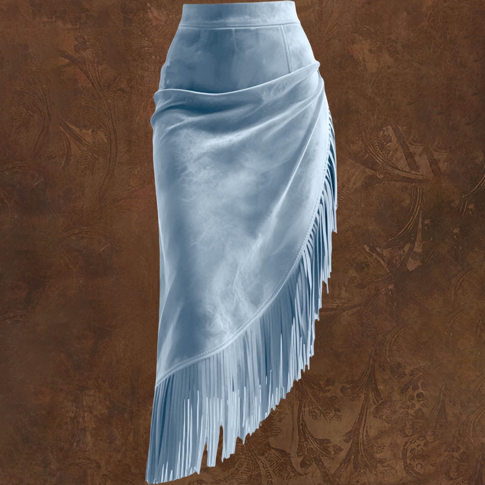 Women's Fringe Suede Maxi Skirt Western Style Asymmetric Ruched Bodycon Side Slid Cowgirl Tassel Long Skirts