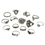 KMAISCHAI Adjustable Rings Women Multipack 14Pcs/Set Above Blue Stack Rings Bohemian Rings Women Set Vintage Silver Rings Alt Rings Pack Plus Size Rings For Women Size 10 Expandable Rings For Women