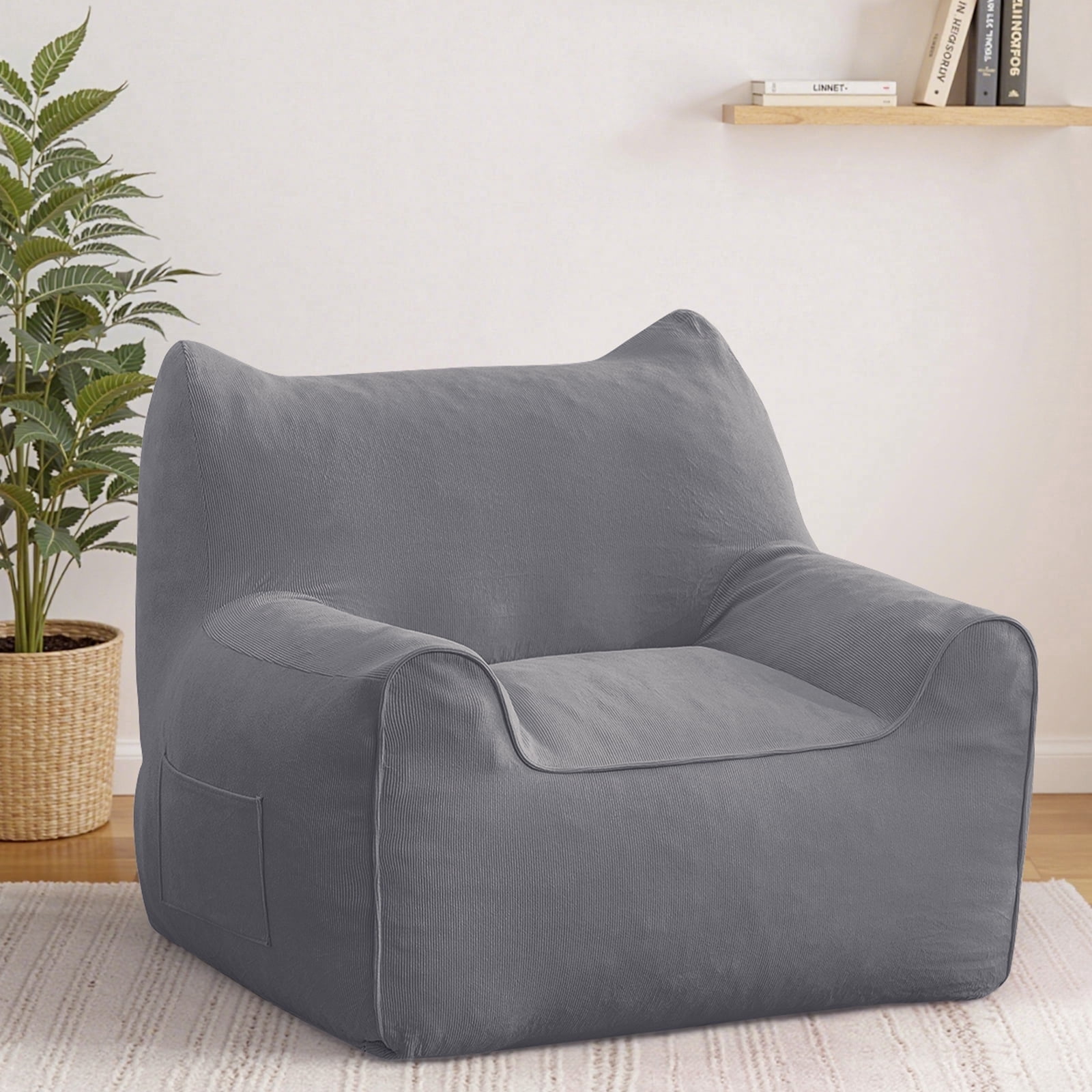 Lusimo Bean Bag Chair for Adults Teens, 3FT Lazy Memory Foam Bean Bag Sofa for Bedrooms, Cat-Ear Design Couch with Corduroy Washable Cover, Lounge Chairs with Pocket for Gaming, Reading, Gray