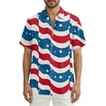 thumbnail image 2 of Men's Glitter Star & Stripe American Flag Hawaiian Shirt - 4-Way Stretch Short Sleeve Patriotic Button Down Blue M, 2 of 6