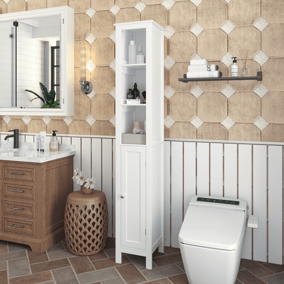 67" Tall Bathroom Storage Cabinet, Slim Bathroom Storage Cabinet with Adjustable Shelves, Freestanding Narrow Linen Cabinet for Small Spaces