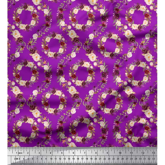 Soimoi Purple Cotton Duck Fabric Damask Floral Print Fabric by the Yard 44 Inch Wide
