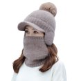 thumbnail image 2 of D-GROEE 1 Set Fashion Women Winter Knitted Hat Thickened Faux Rabbit Fur Pompom Cap with Neck Scarf, 2 of 8