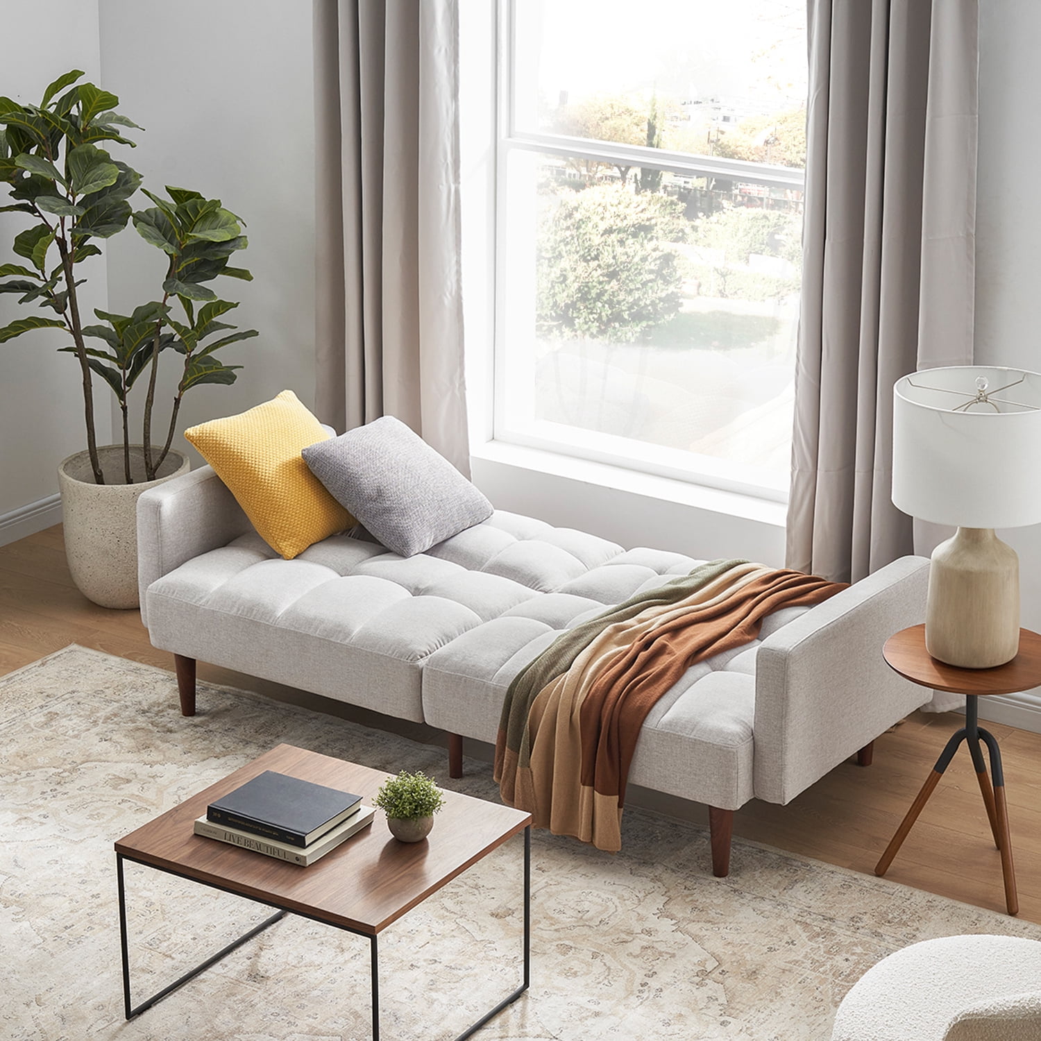 Mopio Aaron Twin Futon Sofa Split Back Design 77.5" Light Gray Fabric