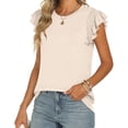 thumbnail image 4 of OSOLU Women Solid Color Summer New Ruffle Edged Fashion Sweet Fresh Versatile Tops T-Shirt Tee Comfort Dailywear, 4 of 8
