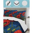 thumbnail image 3 of Full Size Quilt Bedding Set, Red Flowers Reversible Summer Quilt 3 Pieces, Farmhouse Botanical Blue Marble Texture Lightweight Bedspreads Coverlets with 2 Pillow Shams for All Seasons, 3 of 5