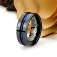 thumbnail image 3 of Men's Women's Tungsten Wedding Band Engagement Ring 8mm High Polished Beveled Edge Black IP Plated Ring with Blue IP Plated Grooved Center, 3 of 4
