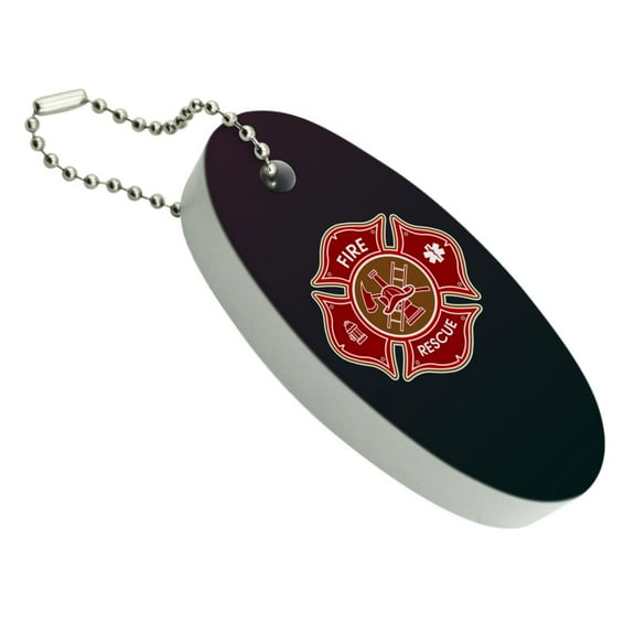 Firefighter Fire Rescue Maltese Cross Floating Keychain Oval Foam Fishing Boat Buoy Key Float