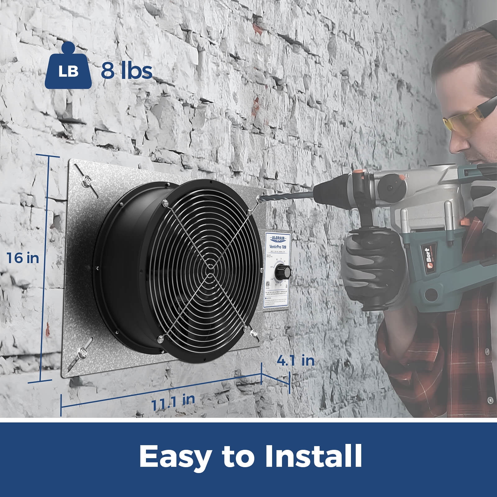 ALORAIR Stainless Steel Crawl Space Vent Fan - 720CFM Air Out Ventilation Fan with Humidistat Dehumidistat, IP55 Rated Exhaust Fan with Isolation Mesh for Crawlspace Foundation Basements Garage