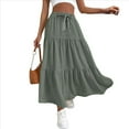 thumbnail image 3 of Women High Waisted Flowy Tiered Linen Skirt Casual Pleated A-Line Beach Long Skirts with Tie Green L, 3 of 7