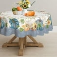 thumbnail image 3 of Round Fall Tablecloth,Thanksgiving Autumn Harvest Blue Pumpkin Sunflower Maple Leaf Table cloth,Polyester Waterproof Wrinkle Resistant Durable Tablecloth for Fall,Thanksgiving,Home Decor 60x60inch, 3 of 6