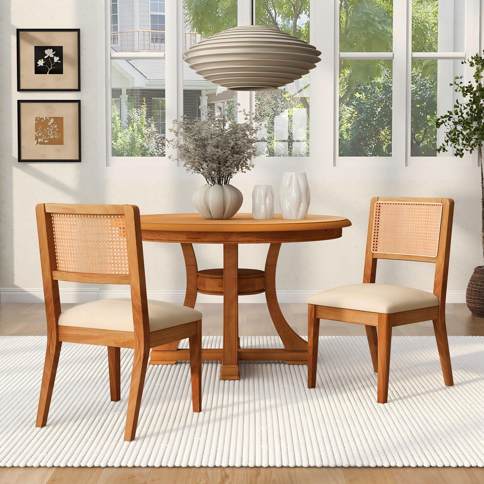 Mintazer Upholstered Dining Chairs Set of 2, Modern Minimalist Cream Fabric Kitchen Side Chairs for Apartment Cafe Home, Natural & Beige