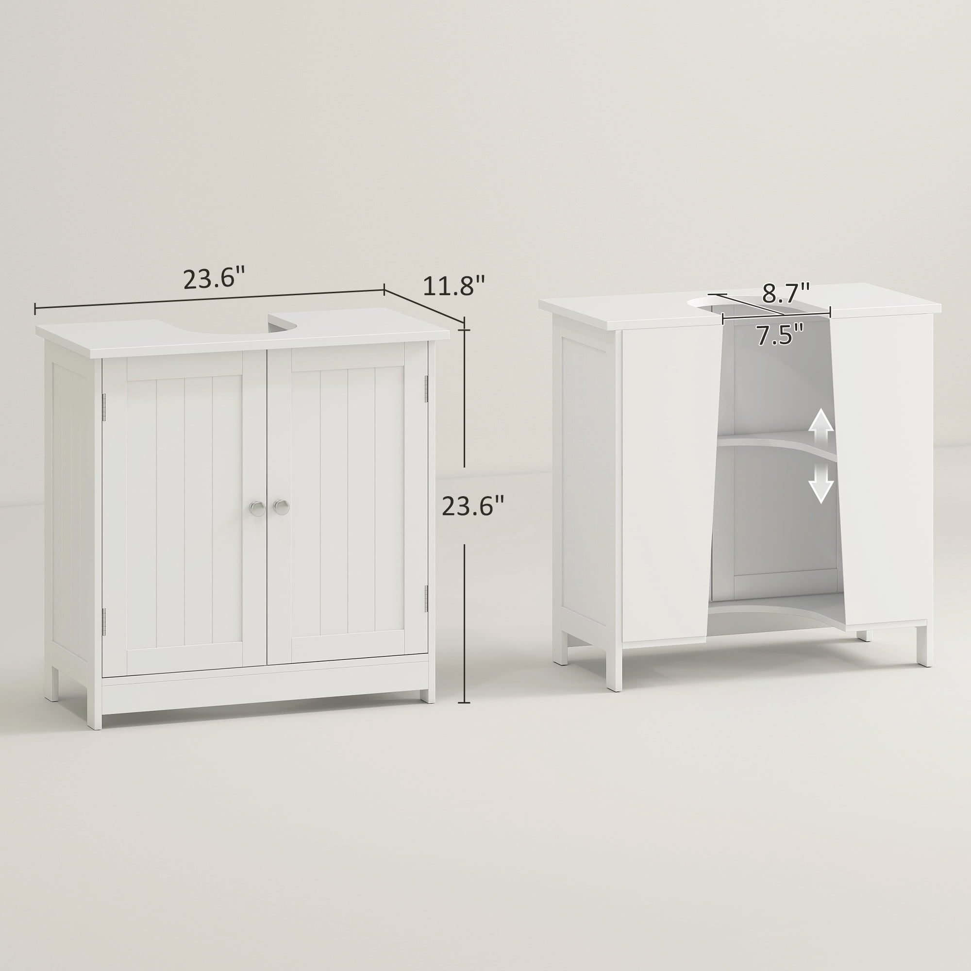 HOMCOM 24" Under Sink Storage Cabinet with 2 Doors and Shelves, Pedestal Sink Bathroom Vanity Furniture, White