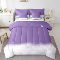 jejeloiu Starry Sky Clouds Twin Bedding Sets 7-Piece,Outer Space Galaxy Theme Bedding Comforter Set,Purple White Ombre Sheet Sets For Girls,Super Cozy Room Decor Reversible