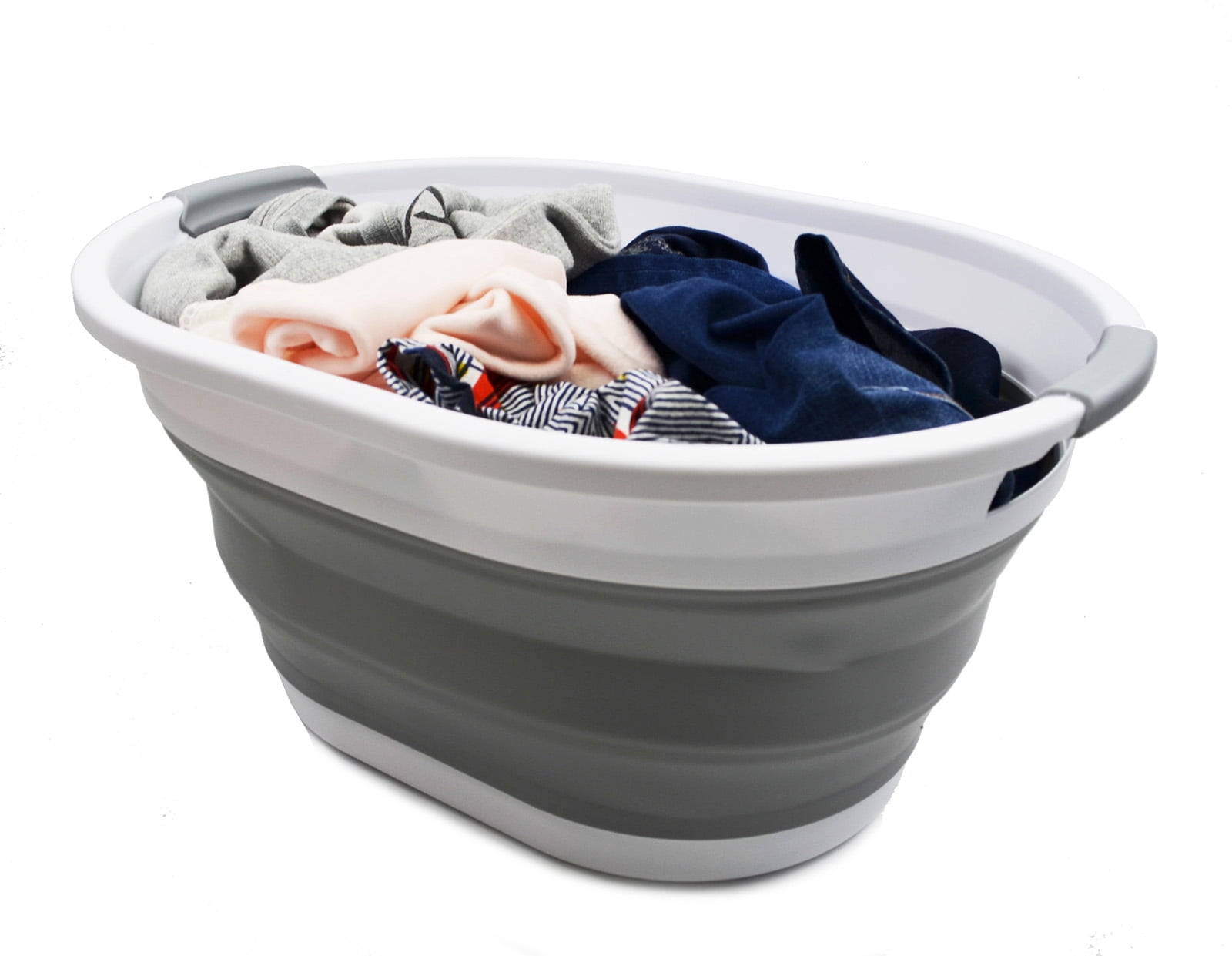 SAMMART 32L (8.4 gallon) Collapsible Plastic Laundry Basket - Foldable Pop Up Storage Container / Organizer - Portable Washing Tub - Space Saving Hamper / Basket, Water Capacity: 24L